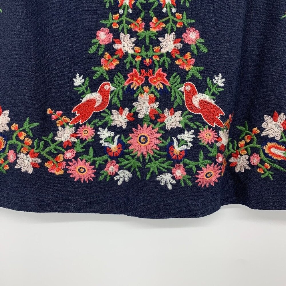 Umgee Skirt Navy Blue Embroidered Floral Bird Mini Boho - Picture 5 of 11